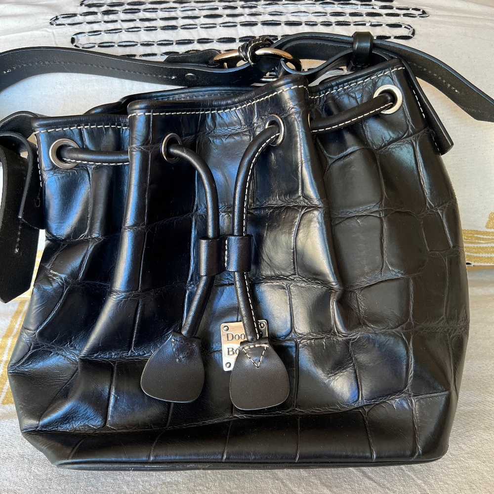 Croc leather hard shell bucket bag